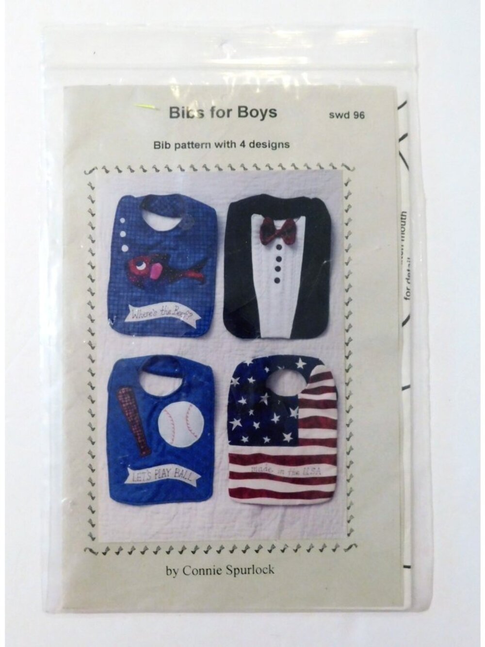 Bibs For Boys Sewing Pattern 4 Designs Connie Spurlock 1996 Baseball Patriotic